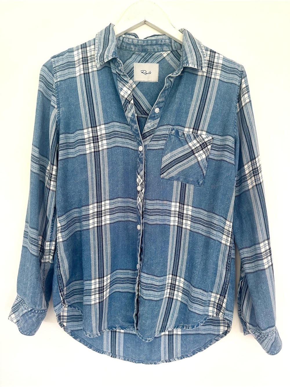 Rails Hunter Plaid Button Down Shirt Pacific Onyx White Tencel S